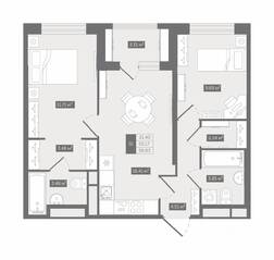 ЖК UP-квартал «Воронцовский», планировка 2-комнатной квартиры, 56.83 м²