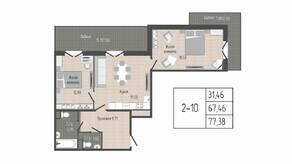 ЖК «Sertolovo Park», планировка 2-комнатной квартиры, 77.38 м²