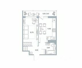 ЖК «Геометрия» (Кудрово), планировка 1-комнатной квартиры, 33.70 м²