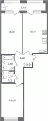 ЖК «Б15», планировка 2-комнатной квартиры, 65.88 м²