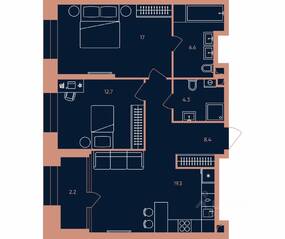 ЖК «ERA», планировка 3-комнатной квартиры, 70.50 м²