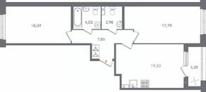 ЖК «Б15», планировка 2-комнатной квартиры, 69.64 м²