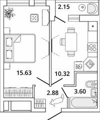 ЖК «Master Place», планировка 1-комнатной квартиры, 33.51 м²