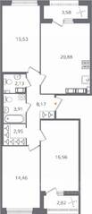ЖК «Б15», планировка 3-комнатной квартиры, 87.79 м²