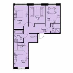 ЖК «ID Кудрово», планировка 3-комнатной квартиры, 68.10 м²