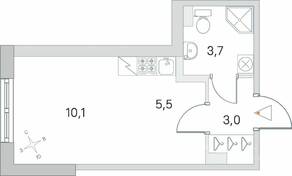 ЖК «Югтаун. Олимпийские кварталы», планировка студии, 22.30 м²