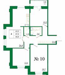 ЖК «Орловский бульвар», планировка 4-комнатной квартиры, 88.90 м²