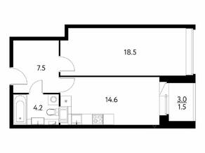 ЖК «Солнечный парк», планировка 1-комнатной квартиры, 46.13 м²