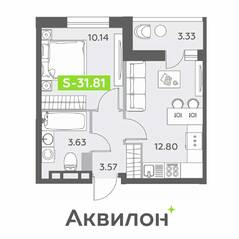 ЖК «Аквилон All in 3.0», планировка 1-комнатной квартиры, 31.81 м²