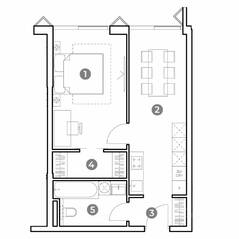 МФК «Nametkin Tower», планировка 1-комнатной квартиры, 43.30 м²
