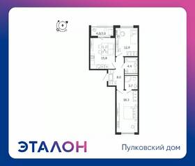МЖК «Пулковский дом», планировка 2-комнатной квартиры, 65.10 м²
