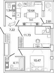 ЖК «Master Place», планировка 2-комнатной квартиры, 47.52 м²