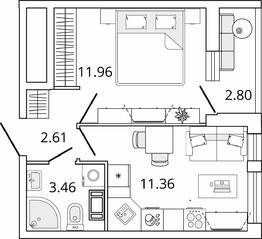 ЖК «Master Place», планировка 1-комнатной квартиры, 30.79 м²