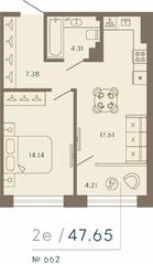 Апарт-комплекс «17/33 Петровский остров», планировка 1-комнатной квартиры, 47.65 м²