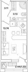 ЖК «Академик», планировка студии, 21.20 м²