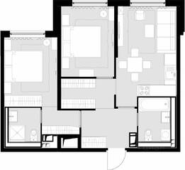 ЖК «Дом Malevich», планировка 2-комнатной квартиры, 61.50 м²