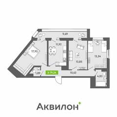 ЖК «Аквилон ZALIVE», планировка 3-комнатной квартиры, 79.24 м²