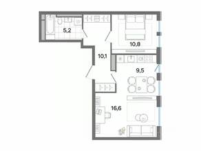 ЖК «G3 Театральный», планировка 2-комнатной квартиры, 52.20 м²