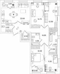 ЖК «БелАрт», планировка 4-комнатной квартиры, 113.23 м²