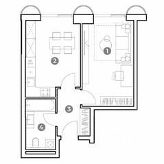 МФК «Nametkin Tower», планировка 1-комнатной квартиры, 41.40 м²