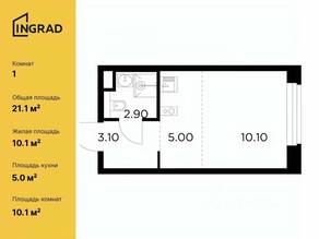ЖК «Белый мыс», планировка 1-комнатной квартиры, 21.10 м²