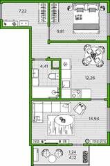 ЖК «FRIENDS», планировка 2-комнатной квартиры, 48.88 м²
