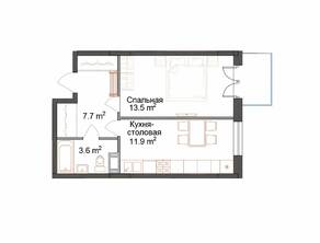 ЖК «СемьА», планировка 1-комнатной квартиры, 37.90 м²
