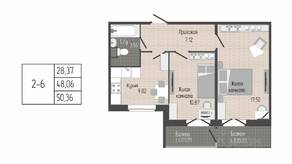 ЖК «Sertolovo Park», планировка 2-комнатной квартиры, 50.36 м²