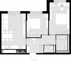 ЖК «Дом Malevich», планировка 2-комнатной квартиры, 62.30 м²