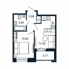 ЖК «Полис Новоселье», планировка 1-комнатной квартиры, 32.50 м²