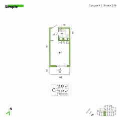 ЖК «Simple», планировка студии, 25.10 м²
