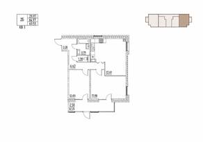 ЖК «Loft у озера», планировка 2-комнатной квартиры, 69.55 м²