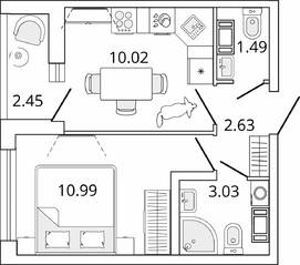 ЖК «Master Place», планировка 1-комнатной квартиры, 29.39 м²