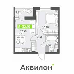ЖК «Аквилон All in 3.0», планировка 1-комнатной квартиры, 32.19 м²