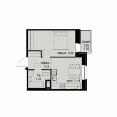 ЖК «iD Svetlanovskiy», планировка 1-комнатной квартиры, 35.16 м²