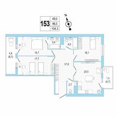 ЖК «Lotos Club», планировка 3-комнатной квартиры, 104.50 м²