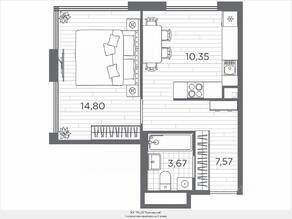 ЖК «Plus Пулковский», планировка 1-комнатной квартиры, 36.39 м²