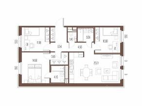 ЖК «Сампсониевский, 32», планировка 3-комнатной квартиры, 85.74 м²