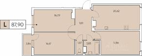 ЖК «Tesoro», планировка 4-комнатной квартиры, 87.90 м²