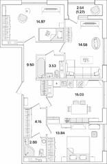 ЖК «Академик», планировка 3-комнатной квартиры, 79.67 м²