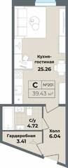 Апарт-комплекс «Лиговский, 127», планировка студии, 39.43 м²