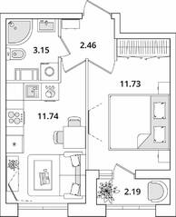 ЖК «БелАрт», планировка 1-комнатной квартиры, 30.18 м²