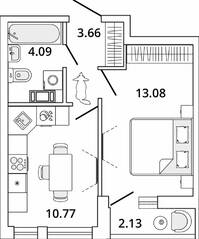 ЖК «Master Place», планировка 1-комнатной квартиры, 32.67 м²