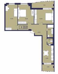 ЖК «Port», планировка 3-комнатной квартиры, 90.90 м²
