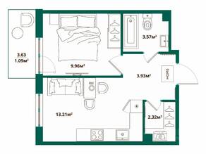 ЖК «ЛесART», планировка 1-комнатной квартиры, 34.08 м²