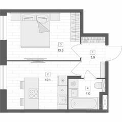 Апарт-комплекс «ORO», планировка 1-комнатной квартиры, 33.60 м²
