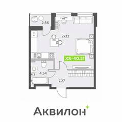 ЖК «Аквилон All in 3.0», планировка студии, 40.21 м²