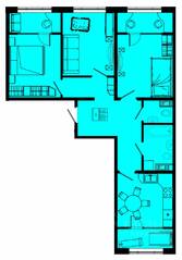 ЖК «Pixel», планировка 3-комнатной квартиры, 77.23 м²
