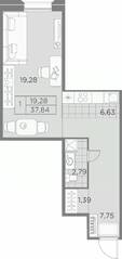 ЖК «AKZENT», планировка 1-комнатной квартиры, 37.84 м²