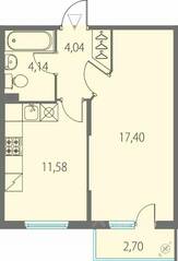 МЖК «Новое Сертолово», планировка 1-комнатной квартиры, 37.97 м²